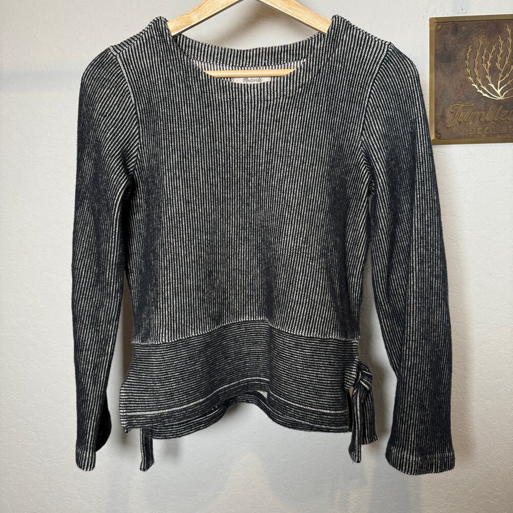 Women's Madewell Black Striped‎ Pullover Tie Waist Shirt Size Small
